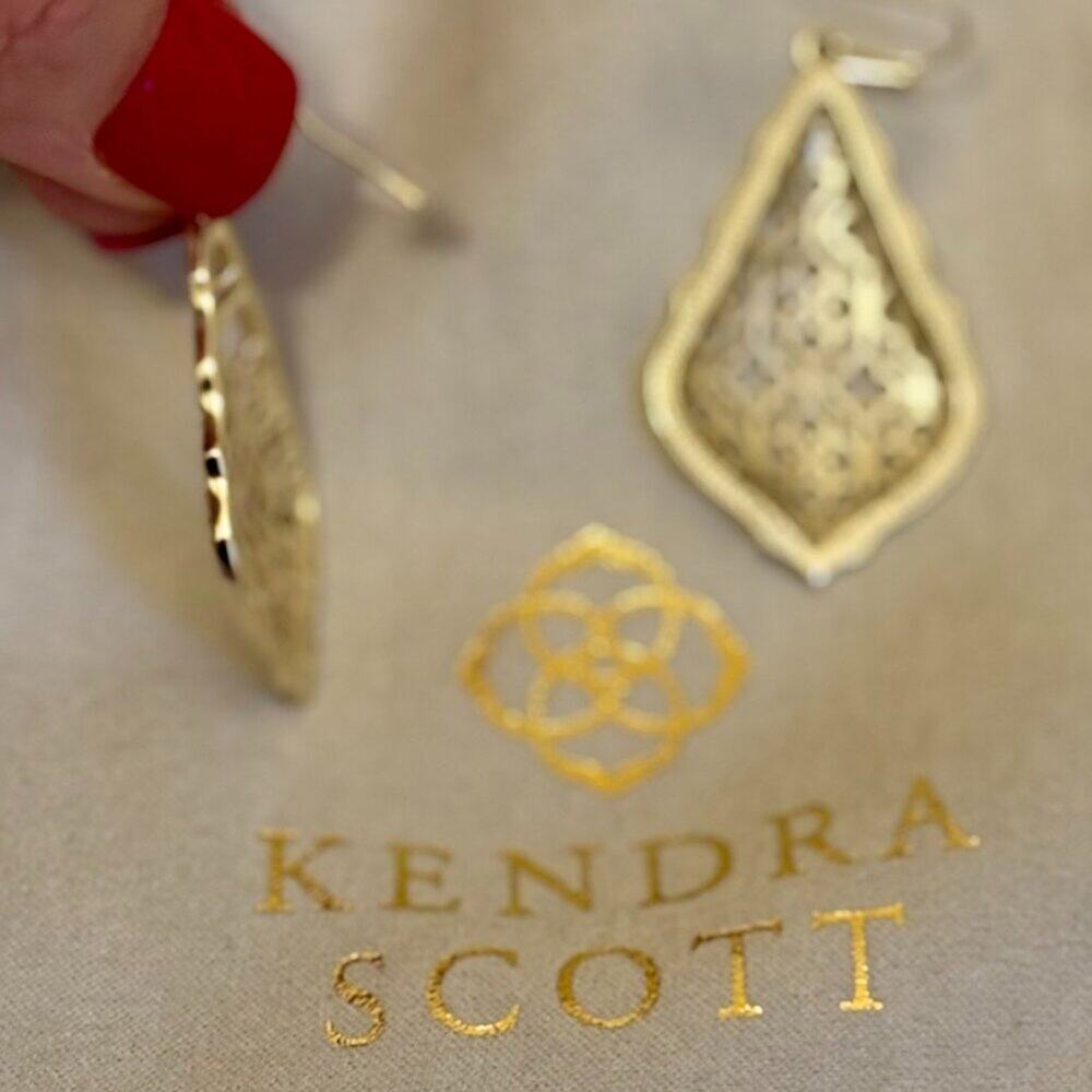 Kendra Scott Addie Gold Filigree Drop Earrings | Gold Tone | Dust Bag - Picture 7 of 8
